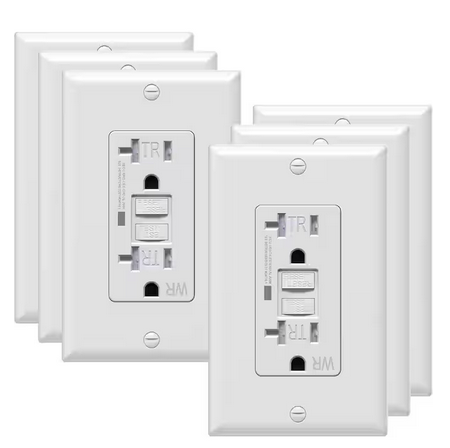 20 Amp 125-Volt Self-Test Tamper Resistant GFCI Duplex Outlet White 6-Pack - 91010996811