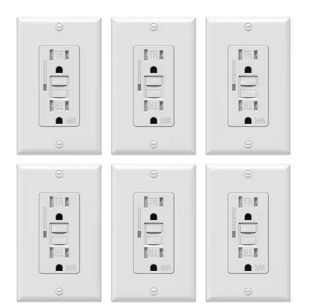 15 Amp 125-Volt Self-Test Tamper Resistant GFCI Duplex Outlet White 6-Pack - 91010996808