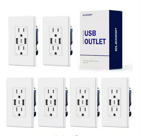 21W USB Wall Outlet w/Dual Type A and Type C USB Ports, 15 Amp Tamper Resistant Outlet, w/Wall Plate, White (6 Pack)