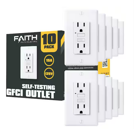 15 Amp 125-Volt GFCI Duplex Outlet, GFI Receptacle with Indicator Light, Wall Plate Included, White (10-Pack) - 91003992298