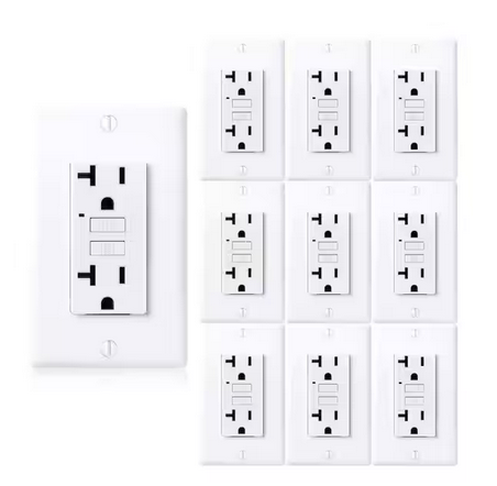 20-Amp 125-Volt GFCI Outlet, Self-Test GFI Receptacle, Duplex Outlet, Wall Plate Included, White (10-Pack) - 91003992302