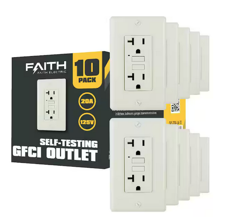 20 Amp 125-Volt GFCI Duplex Outlet Non-Tamper-Resistant GFI Receptacle with LED Indicator, Light Almond (10-Pack) - 91009064257