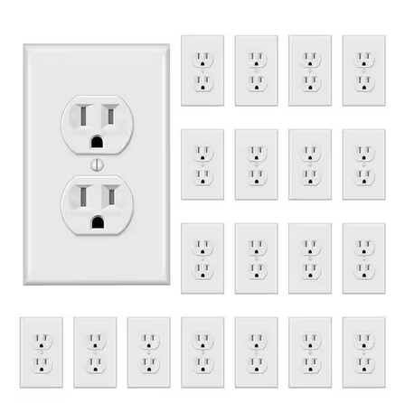 15A/125-Volt, Tamper-Resistant Duplex Receptacle Outlet with Wall Plate, Self-Grounding, 2-Pole in White (20-Pack) - 91010996846