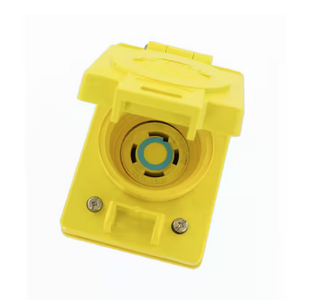 30 Amp 250-Volt 3-Phase Wetguard Flush Mounting Locking Grounding Outlet with Cover, Yellow