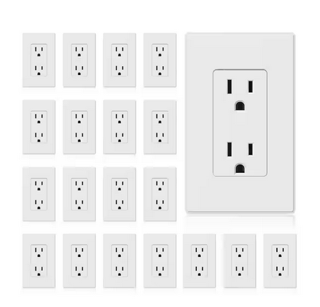 15A/125-Volt, Standard Wall Receptacle Outlet with Wall Plate, 2-Pole, Non- Tamper Resistant in Matte White - (20-Pack) - 91010996833