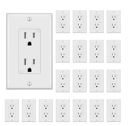 15A/125-Volt Tamper-Resistant Decorator Receptacle Outlet with Wall Plate, Self-Grounding, 2-Pole in White (20-Pack) - 91010996840