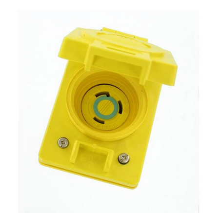 30 Amp 250-Volt Wetguard Flush Mounting Locking Grounding Outlet with Cover, Yellow