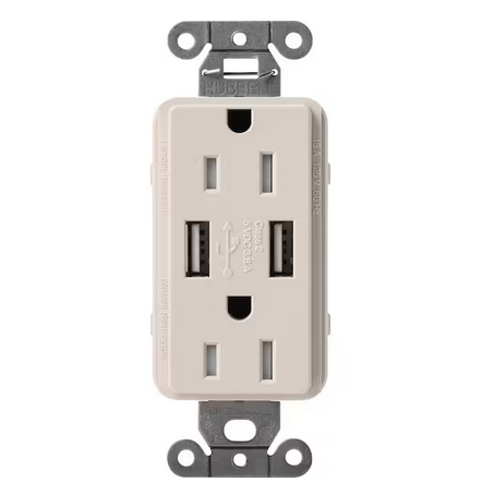 Claro 15 Amp USB Duplex Outlet, Taupe (SCR-15-UBTR-TP) - 91009501843