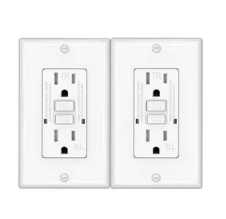 15 Amp 125-Volt Self-Test Tamper Resistant GFCI Duplex Outlet White 2-Pack - 91010996801