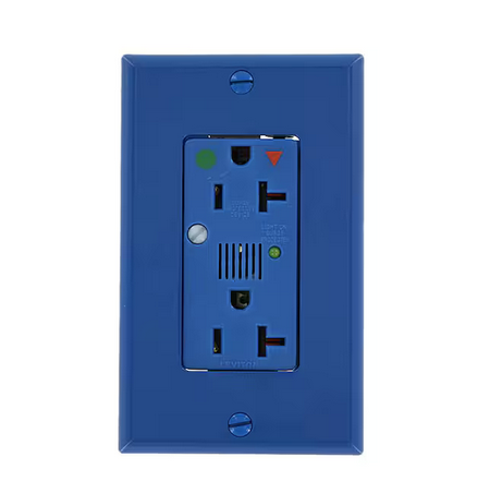 Decora Plus 20 Amp Hospital Grade Extra Heavy Duty Isolated Ground Duplex Surge Outlet with Audible Alarm, Blue