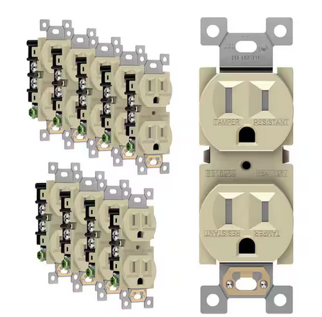 15 Amp 125-Volt Self Grounding Tamper Resistant Duplex Receptacle Outlet in Ivory (10-Pack) - 91010700993