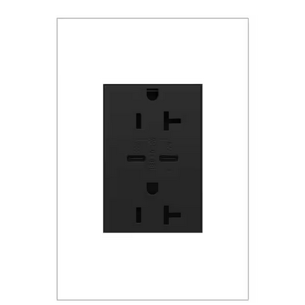 adorne 20 Amp Tamper-Resistant Duplex Outlet with Ultra-Fast 6A PLUS 30W Power Delivery USB Type-C/C, Graphite - 91007627613