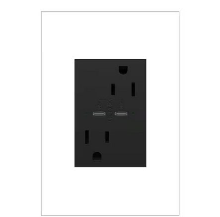 adorne 15 Amp Tamper-Resistant Duplex Outlet with Ultra-Fast 6A PLUS 30W Power Delivery USB Type-C/C, Graphite - 91007629621
