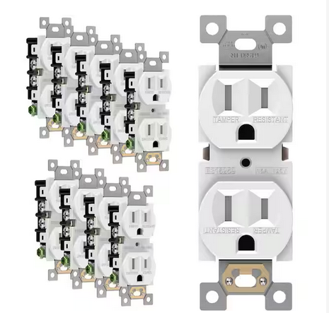 15 Amp 125-Volt Self Grounding Tamper Resistant Duplex Receptacle Outlet, White (10-Pack) - 91010725033