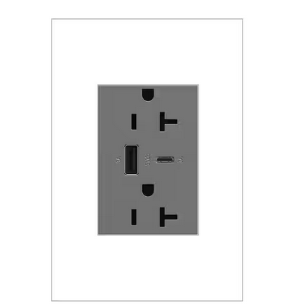 adorne 20 Amp 120-Volt Duplex Outlet with 6.0 Amp Type A/C USB, Magnesium - 91006008064