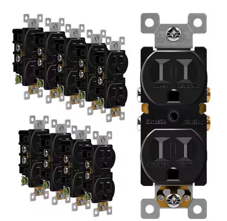 15 Amp 125-Volt Self Grounding Tamper Resistant Duplex Receptacle Outlet, Black (10-Pack) - 91010661921