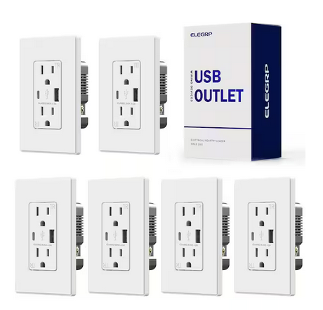 21W USB Wall Outlet with Type A and Type C USB Ports, 15 Amp Tamper Resistant, with Screwless Wall Plate,White (6 Pack) - 91008256675