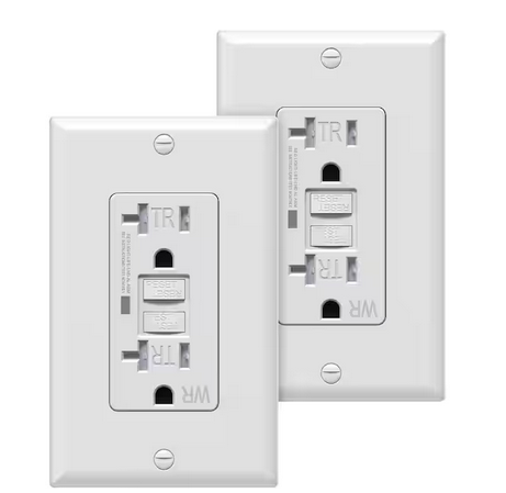 20 Amp 125-Volt Self-Test Tamper Resistant GFCI Duplex Outlet White 2-Pack - 91010996814