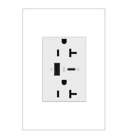 adorne 20 Amp 120-Volt Duplex Outlet with 6.0 Amp Type A/C USB, White - 91006008068