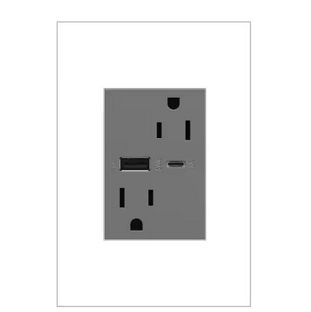 adorne 15 Amp 120-Volt Duplex Outlet with 6.0 Amp Type A/C USB, Magnesium - 91006008059