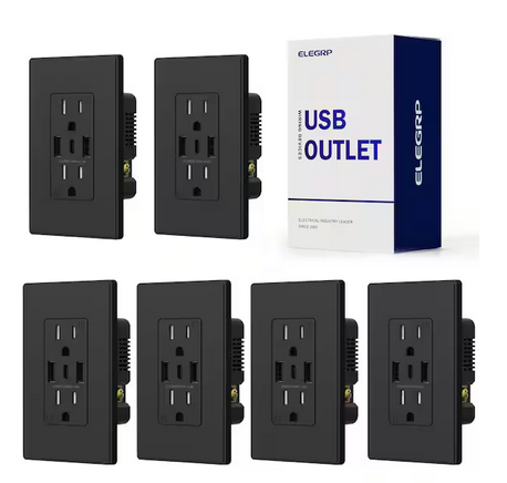 21W USB Wall Outlet w/Dual Type A and Type C USB Ports, 15 Amp Tamper Resistant Outlet, w/Wall Plate, White (6 Pack) - 91009267118