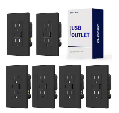 21W USB Wall Outlet with Type A and Type C USB Ports, 15 Amp Tamper Resistant, with Screwless Wall Plate,Black (6 Pack) - 91008253198