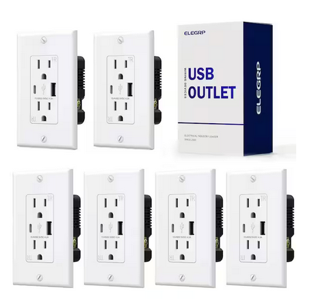 21W USB Wall Outlet with Type A and Type C USB Ports, 15 Amp Tamper Resistant, with Wall Plate,Black (6 Pack) - 91008253289