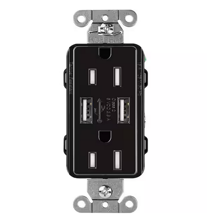 Claro 15 Amp USB Duplex Outlet, Black (CAR-15-UBTR-BL) - 91006264138