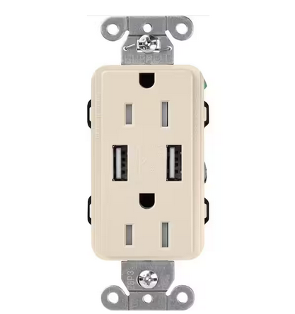 Claro 15 Amp USB Duplex Outlet, Light Almond (CAR-15-UBTR-LA) - 91006264150