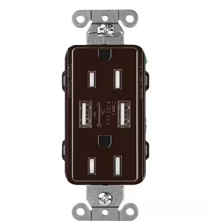 Claro 15 Amp USB Duplex Outlet, Brown (CAR-15-UBTR-BR) - 91006264146