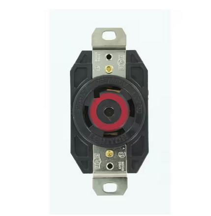 30 Amp 277/480-Volt 3 Phase Flush Mounting Grounding Locking Outlet, Black
