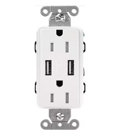 Claro 15 Amp USB Duplex Outlet, White (CAR-15-UBTR-WH) - 91006250375