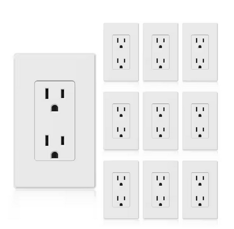 15A/125-Volt, Standard Wall Receptacle Outlet with Wall Plate, 2-Pole, Non- Tamper Resistant in Matte White - (10-Pack) - 91010996830