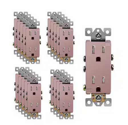 15 Amp Decorator Duplex Outlet Receptacle, Tamper Resistant, Rose Gold (20-Pack) - 91010024609