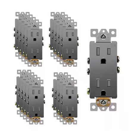 15 Amp Decorator Duplex Outlet Receptacle, Tamper Resistant, Space Gray (20-Pack) - 91010024611