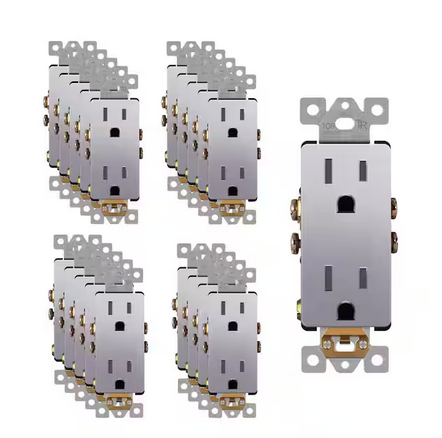 15 Amp Decorator Duplex Outlet Receptacle, Tamper Resistant, Silver (20-Pack) - 91010024613
