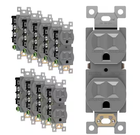 15 Amp 125-Volt Self Grounding Tamper Resistant Duplex Receptacle Outlet, Gray (10-Pack) - 91010598352