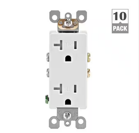 Decora 20 Amp Tamper Resistant Duplex Outlet, White (10-Pack) - 91002930348