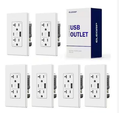 21W USB Wall Outlet with Type A and Type C USB Ports, 20 Amp Tamper Resistant, with Screwless Wall Plate,White (6 Pack) - 91008253290