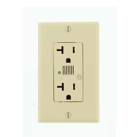Decora Plus 20 Amp Industrial Grade Self Grounding Duplex Surge Outlet with Audible Alarm, Ivory