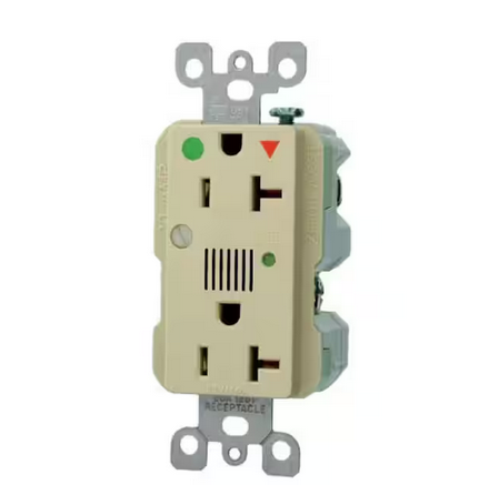 Decora Plus 20 Amp Hospital Grade Extra Heavy Duty Isolated Ground Duplex Surge Outlet with Audible Alarm, Ivory