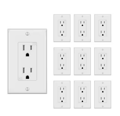 15 Amp/125-Volt Tamper-Resistant Decorator Receptacle Outlet with Wall Plate, Self-Grounding, 2-Pole in White (10-Pack) - 91011140626