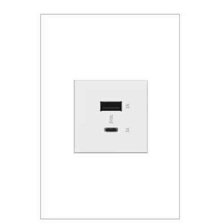 adorne 6.0 Amp Ultra-Fast USB Type A/C Duplex Outlet, White - 91006008056