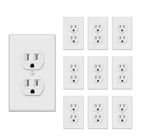 15 Amp/125-Volt, Tamper-Resistant Duplex Receptacle Outlet with Wall Plate, Self-Grounding, 2-Pole in White (10-Pack) - 91011140627
