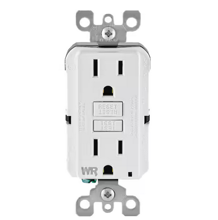 15 Amp 125-Volt Self-Test Tamper Resistant/Weather Resistant GFCI Duplex Outlet, White (3-Pack) - 91005979394