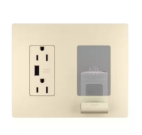 radiant 15 Amp 125-Volt Decorator Duplex Outlet Tamper Resistant USB Wireless Charger with Wall Plate USB, Light Almond - 91007095880