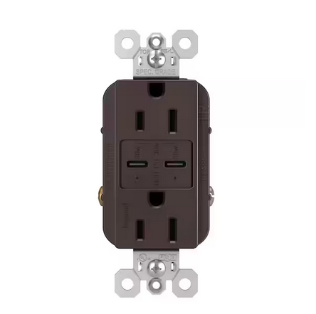 radiant 15 Amp 125-Volt Tamper-Resistant Duplex Outlet with Ultra-Fast 6A PLUS 30W Power Delivery USB C/C, Dark Bronze