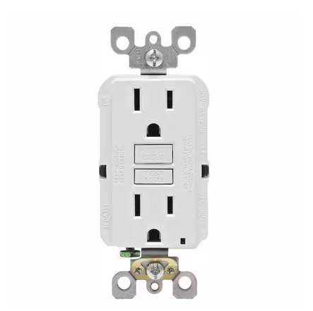 15 Amp 125-Volt Duplex Self-Test Slim GFCI Outlet, White (4-Pack) - 91003410715