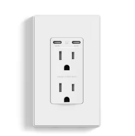 65-Watt Dual USB C Outlet for Laptop, Power Delivery 15 Amp Wall Outlet with USB C Ports, with Wall Plate - 91011918839