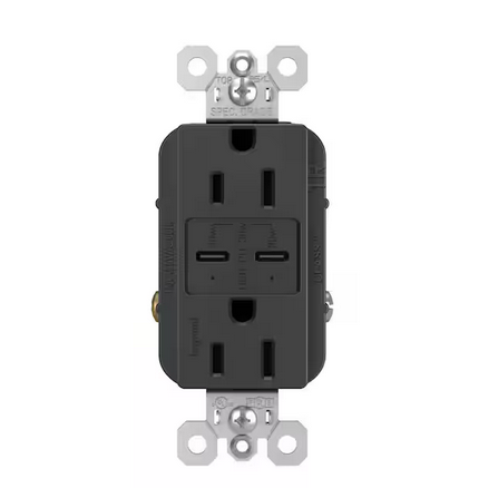 radiant 15 Amp 125-Volt Tamper-Resistant Duplex Outlet with Ultra-Fast 6A PLUS 30W Power Delivery USB C/C, Graphite